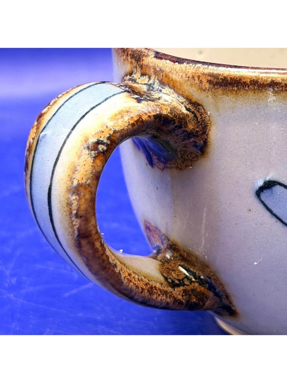 El Palomar Mexico Pottery Creamer Pitcher Vintage Blue Bird Floral Stoneware Mug - Picture 11 of 13